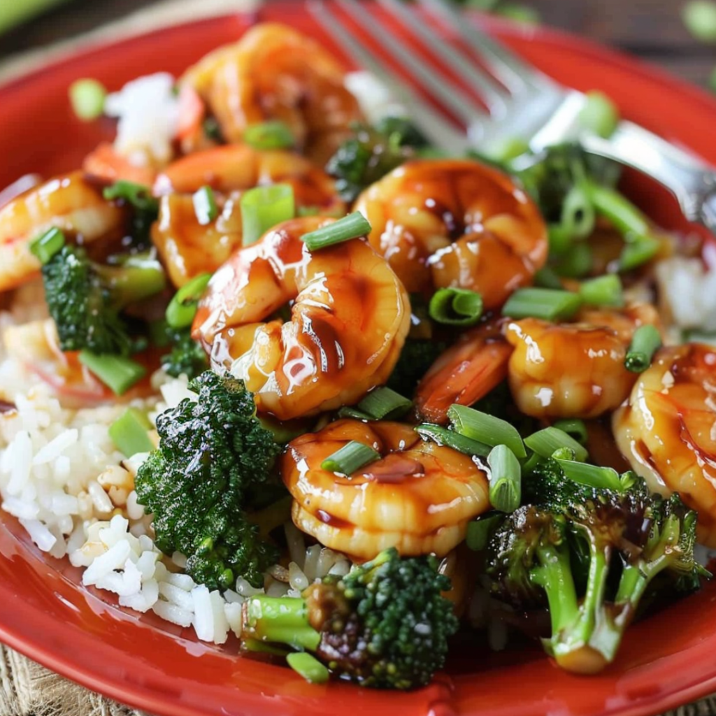Shrimp and broccoli served over rice for healthy shrimp and broccoli recipes.